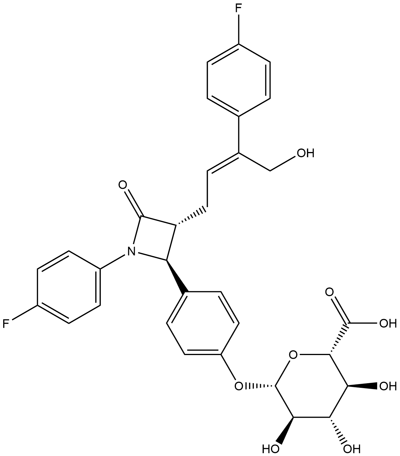 4-[(2S,3R)-1-(4-Fluorophenyl)-3-[(2Z)-3-(4-fluorophenyl)-4-hydroxy-2-buten-1-yl]-4-oxo-2-azetidinyl]phenyl β-D-glucopyranosiduronic acid Structure