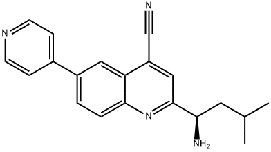 4-Quinolinecarbonitrile, 2-[(1R)-1-amino-3-methylbutyl]-6-(4-pyridinyl)- Structure