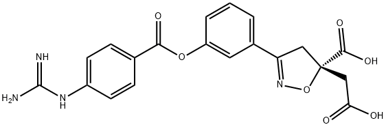 5-Isoxazoleacetic acid, 3-[3-[[4-[(aminoiminomethyl)amino]benzoyl]oxy]phenyl]-5-carboxy-4,5-dihydro-, (5S)- Structure