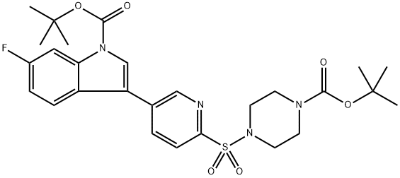 tert-butyl 3-(6-((4-(tert-butoxycarbonyl)piperazin-1 -yl)sulfonyl)pyridin-3-yl)-6-fluoro-1H-indole-1 -carboxylate Structure