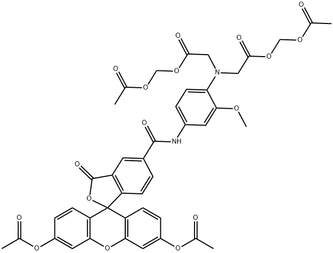 Glycine, N-[2-[(acetyloxy)methoxy]-2-oxoethyl]-N-[4-[[[3',6'-bis(acetyloxy)-3-oxospiro[isobenzofuran-1(3H),9'-[9H]xanthen]-5-yl]carbonyl]amino]-2-methoxyphenyl]-, (acetyloxy)methyl ester Structure