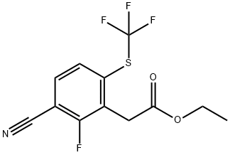 Ethyl 3-cyano-2-fluoro-6-(trifluoromethylthio)phenylacetate Structure