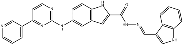 1H-Indole-2-carboxylic acid, 5-[[4-(3-pyridinyl)-2-pyrimidinyl]amino]-, (2E)-2-(1H-indol-3-ylmethylene)hydrazide Structure