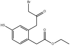 Ethyl 2-(3-bromo-2-oxopropyl)-4-mercaptophenylacetate Structure