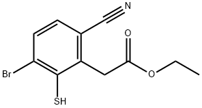 Ethyl 3-bromo-6-cyano-2-mercaptophenylacetate Structure