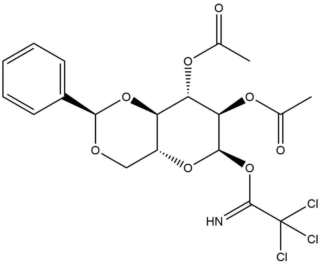 α-D-Glucopyranose, 4,6-O-[(R)-phenylmethylene]-, 2,3-diacetate 1-(2,2,2-trichloroethanimidate) Structure