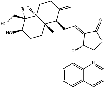 2(3H)-Furanone, 3-[2-[(1R,4aS,5R,6R,8aS)-decahydro-6-hydroxy-5-(hydroxymethyl)-5,8a-dimethyl-2-methylene-1-naphthalenyl]ethylidene]dihydro-4-(8-quinolinyloxy)-, (3E,4R)- Structure