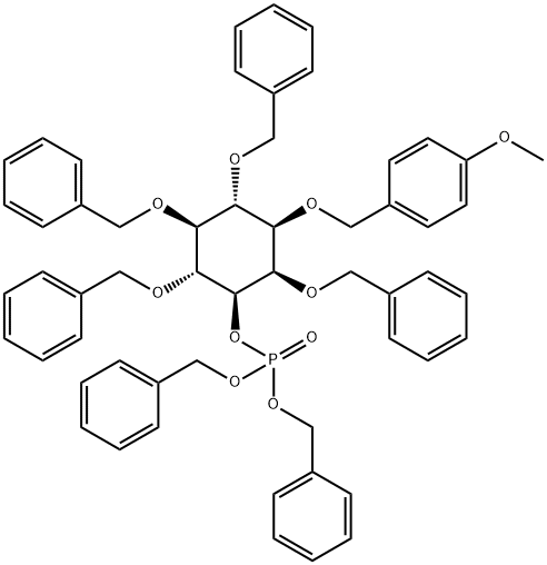 D-미오-이노시톨,1-O-(4-메톡시페닐)메틸-2,4,5,6-테트라키스-O-(페닐메틸)-,비스(페닐메틸)포스페이트 구조식 이미지