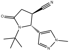 3-Pyrrolidinecarbonitrile, 1-(1,1-dimethylethyl)-2-(1-methyl-1H-pyrazol-4-yl)-5-oxo-, (2R,3R)- Structure