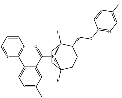 Methanone, [(1S,2R,5S)-2-[[(5-fluoro-2-pyridinyl)oxy]methyl]-8-azabicyclo[3.2.1]oct-8-yl][5-methyl-2-(2-pyrimidinyl)phenyl]- Structure