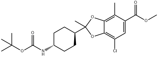 1,3-Benzodioxole-5-carboxylic acid, 7-chloro-2-[trans-4-[[(1,1-dimethylethoxy)carbonyl]amino]cyclohexyl]-2,4-dimethyl-, methyl ester Structure