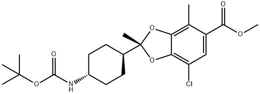 1,3-Benzodioxole-5-carboxylic acid, 7-chloro-2-[trans-4-[[(1,1-dimethylethoxy)carbonyl]amino]cyclohexyl]-2,4-dimethyl-, methyl ester, (2R)- Structure