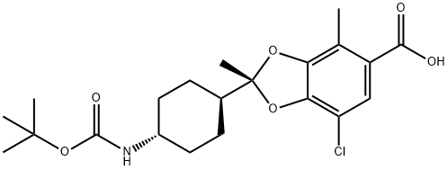 1,3-Benzodioxole-5-carboxylic acid, 7-chloro-2-[trans-4-[[(1,1-dimethylethoxy)carbonyl]amino]cyclohexyl]-2,4-dimethyl-, (2R)- Structure