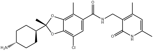 1,3-Benzodioxole-5-carboxamide, 2-(trans-4-aminocyclohexyl)-7-chloro-N-[(1,2-dihydro-4,6-dimethyl-2-oxo-3-pyridinyl)methyl]-2,4-dimethyl-, (2R)- Structure