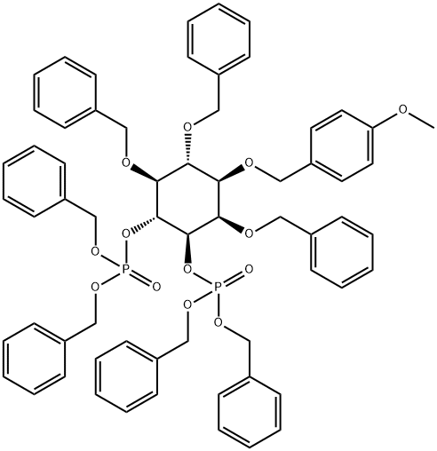 D-미오-이노시톨,1-O-(4-메톡시페닐)메틸-2,5,6-트리스-O-(페닐메틸)-,비스비스(페닐메틸)포스페이트 구조식 이미지