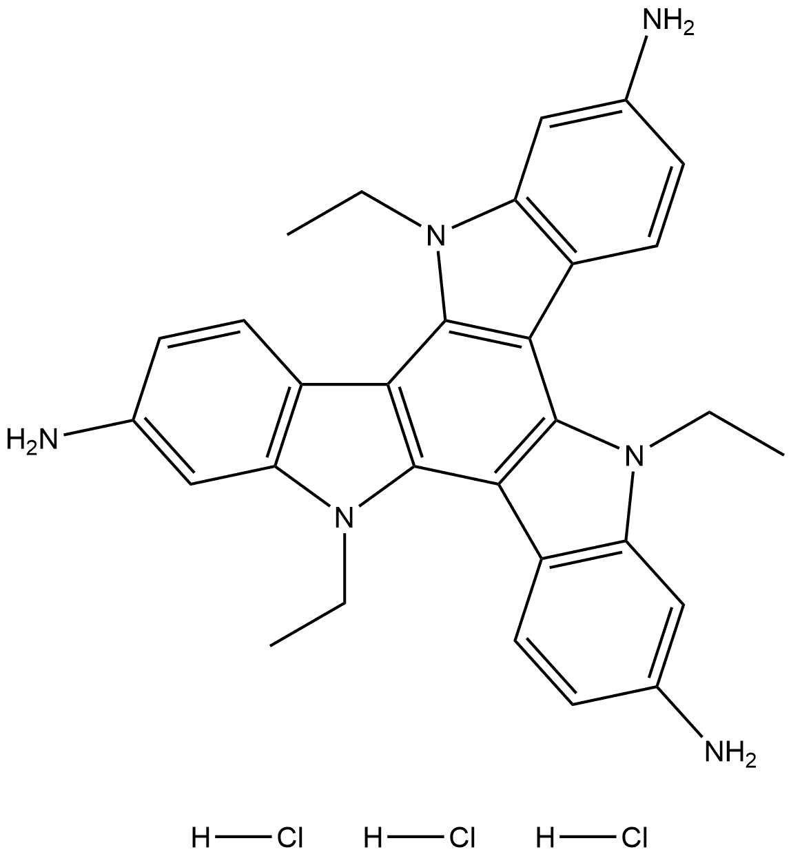 5H-Diindolo[3,2-a:3′,2′-c]carbazole-2,7,12-triamine, 5,10,15-triethyl-10,15-dihydro-, hydrochloride (1:3) Structure