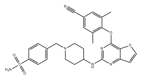 Benzenesulfonamide, 4-[[4-[[4-(4-cyano-2,6-dimethylphenoxy)thieno[3,2-d]pyrimidin-2-yl]amino]-1-piperidinyl]methyl]- Structure