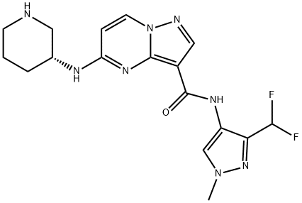 Pyrazolo[1,5-a]pyrimidine-3-carboxamide, N-[3-(difluoromethyl)-1-methyl-1H-pyrazol-4-yl]-5-[(3R)-3-piperidinylamino]- Structure