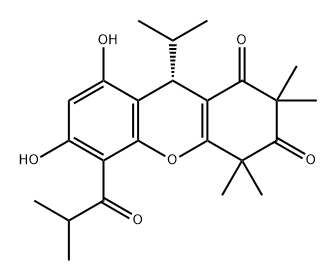 1H-Xanthene-1,3(2H)-dione, 4,9-dihydro-6,8-dihydroxy-2,2,4,4-tetramethyl-9-(1-methylethyl)-5-(2-methyl-1-oxopropyl)-, (9S)- Structure