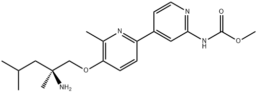 Carbamic acid, N-[5-[[(2S)-2-amino-2,4-dimethylpentyl]oxy]-6-methyl[2,4'-bipyridin]-2'-yl]-, methyl ester Structure