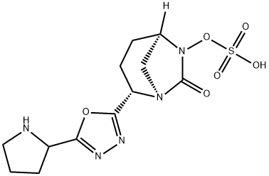 Sulfuric acid, mono[(1R,2S,5R)-7-oxo-2-[5-(2S)-2-pyrrolidinyl-1,3,4-oxadiazol-2-yl]-1,6-diazabicyclo[3.2.1]oct-6-yl] ester Structure