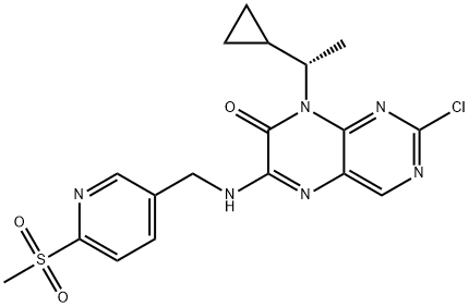 2-Chloro-8-[(1S)-1-cyclopropylethyl]-6-[[[6-(methylsulfonyl)-3-pyridinyl]methyl]amino]-7(8H)-pteridinone Structure