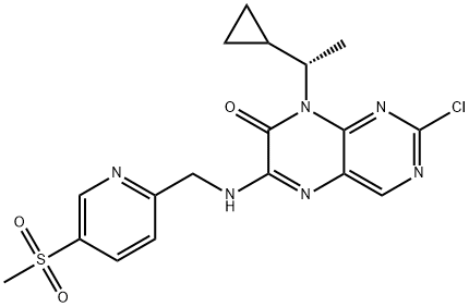 7(8H)-Pteridinone, 2-chloro-8-[(1S)-1-cyclopropylethyl]-6-[[[5-(methylsulfonyl)-2-pyridinyl]methyl]amino]- Structure