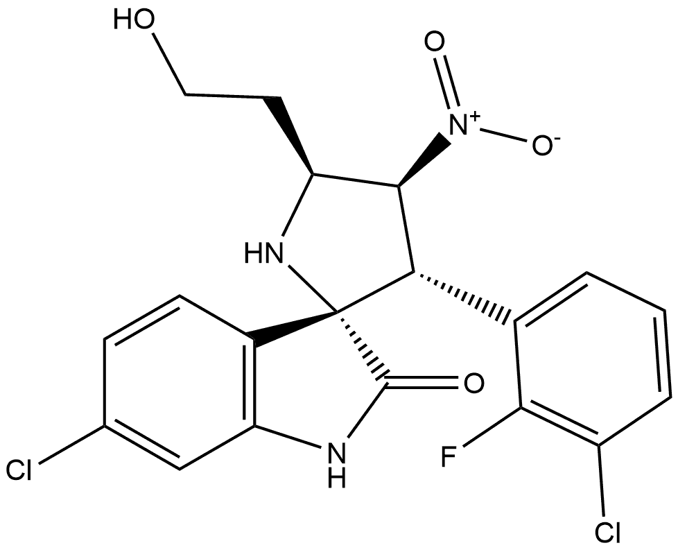 (3S,3'S,4'S,5'S)-6-chloro-3'-(3-chloro-2-fluorophenyl)-5'-(2-hydroxyethyl)-4'-nitrospiro[indoline-3,2'-pyrrolidin]-2-one Structure