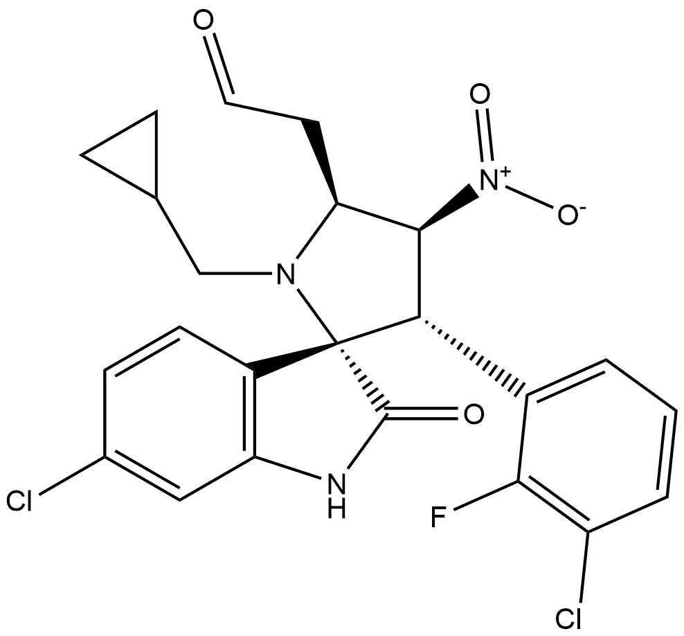 (2′S,3′S,4′S,5′S)-6-Chloro-3′-(3-chloro-2-fluorophenyl)-1′-(cyclopropylmethyl)-1,2-dihydro-4′-nitro-2-oxospiro[3H-indole-3,2′-pyrrolidine]-5′-acetaldehyde Structure