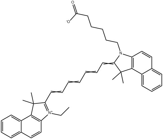 1H-Benz[e]indolium, 2-[7-[3-(5-carboxypentyl)-1,3-dihydro-1,1-dimethyl-2H-benz[e]indol-2-ylidene]-1,3,5-heptatrien-1-yl]-3-ethyl-1,1-dimethyl-, inner salt Structure