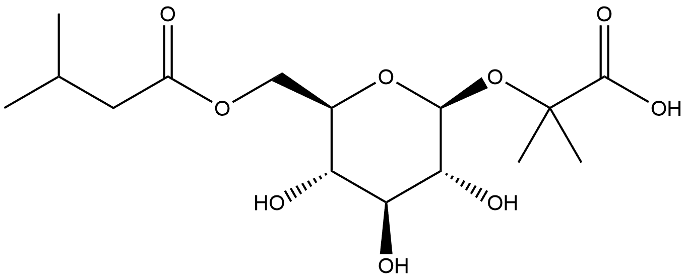 Propanoic acid, 2-methyl-2-[[6-O-(3-methyl-1-oxobutyl)-β-D-glucopyranosyl]oxy]- Structure