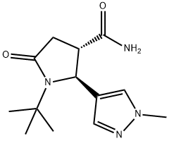 trans-1-tert-butyl-2-(1-methyl-1H-pyrazol-4-yl)-5-oxopyrrolidine-3-carboxamide Structure