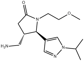 trans-4-(aminomethyl)-1-(2-methoxyethyl)-5-[1-(propan-2-yl)-1H-pyrazol-4-yl]pyrrolidin-2-one Structure