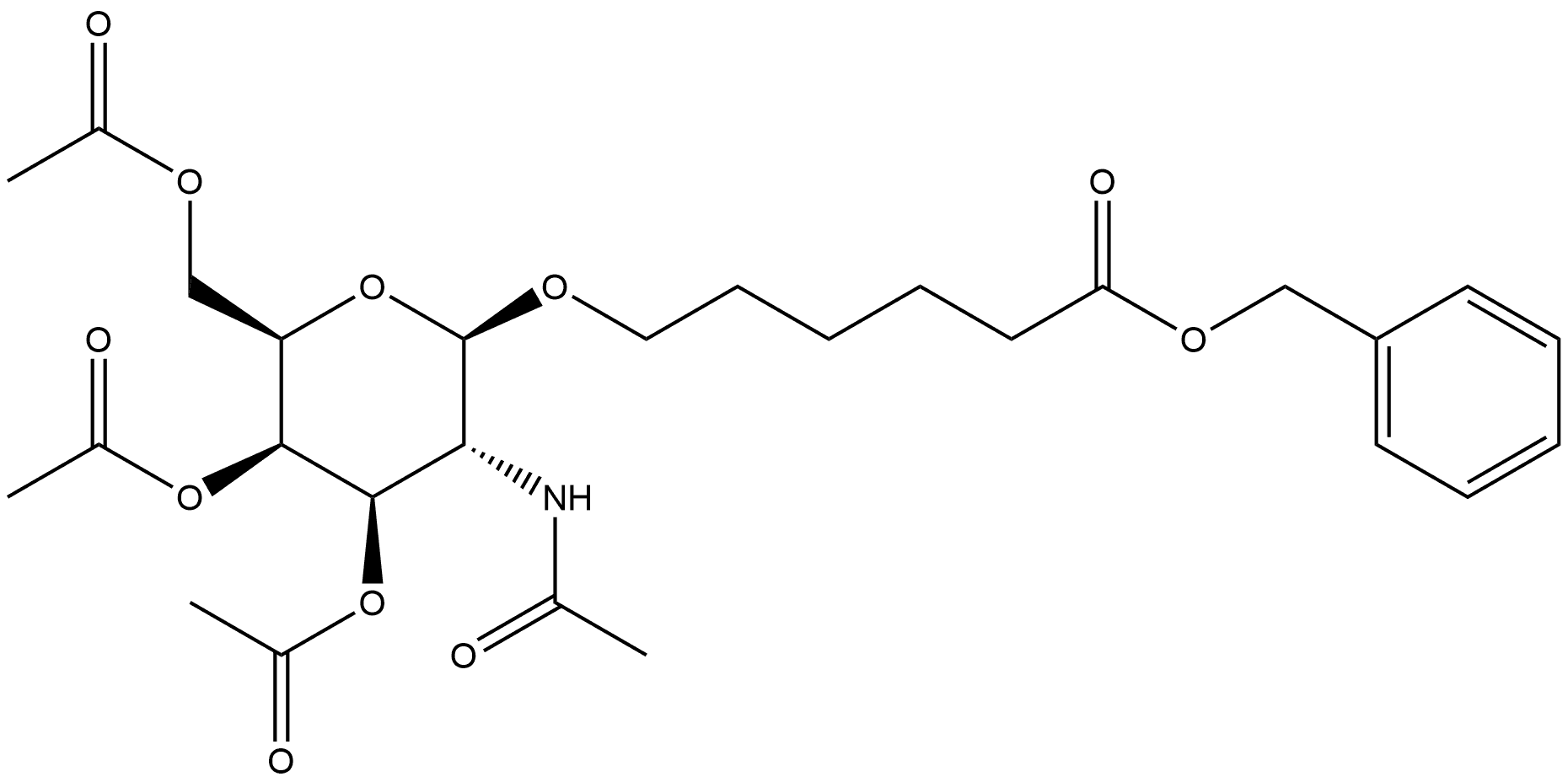 Hexanoic acid, 6-[[3,4,6-tri-O-acetyl-2-(acetylamino)-2-deoxy-β-D-galactopyranosyl]oxy]-, phenylmethyl ester Structure