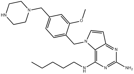 5H-Pyrrolo[3,2-d]pyrimidine-2,4-diamine, 5-[[2-methoxy-4-(1-piperazinylmethyl)phenyl]methyl]-N4-pentyl- Structure