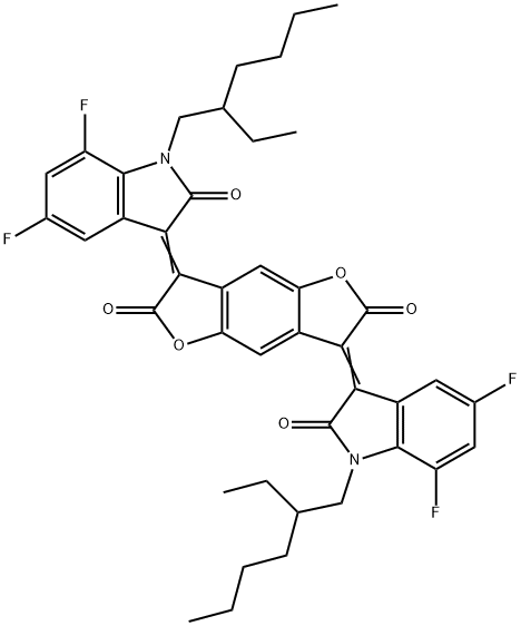 Benzo[1,2-b:4,5-b']difuran-2,6-dione, 3,7-bis[1-(2-ethylhexyl)-5,7-difluoro-1,2-dihydro-2-oxo-3H-indol-3-ylidene]-3,7-dihydro- Structure