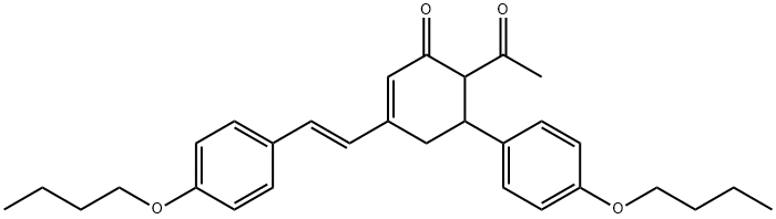 2-Cyclohexen-1-one, 6-acetyl-5-(4-butoxyphenyl)-3-[(1E)-2-(4-butoxyphenyl)ethenyl]- Structure