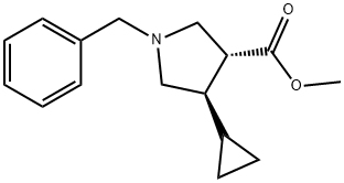 3-Pyrrolidinecarboxylic acid, 4-cyclopropyl-1-(phenylmethyl)-, methyl ester, (3R,4R)- Structure