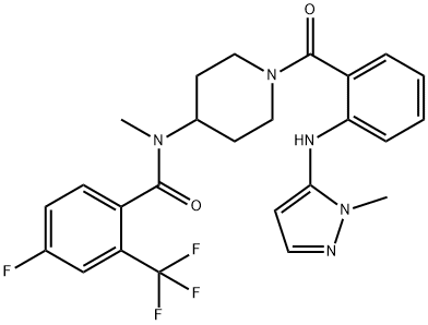 Benzamide, 4-fluoro-N-methyl-N-[1-[2-[(1-methyl-1H-pyrazol-5-yl)amino]benzoyl]-4-piperidinyl]-2-(trifluoromethyl)- Structure