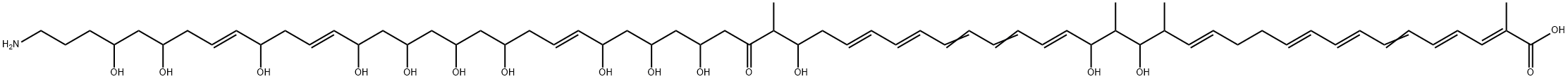 2,4,6,8,10,14,20,22,24,26,28,40,50,54-Dohexacontatetradecaenoic acid, 62-amino-17,19,31,35,37,39,43,45,47,49,53,57,59-tridecahydroxy-2,16,18,32-tetramethyl-33-oxo-, (2E,4E,8E,10E,14E,20E,26E,28E,40E,50E,54E)- 구조식 이미지