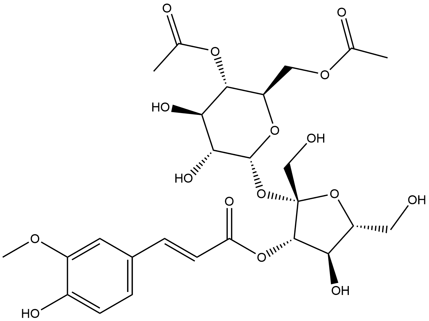 α-D-Glucopyranoside, 3-O-[(2E)-3-(4-hydroxy-3-methoxyphenyl)-1-oxo-2-propen-1-yl]-β-D-fructofuranosyl, 4,6-diacetate Structure