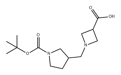 1-Pyrrolidinecarboxylic acid, 3-[(3-carboxy-1-azetidinyl)methyl]-, 1-(1,1-dimethylethyl) ester Structure