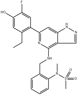 N-(2-(((6-(2-ethyl-5-fluoro-4-hydroxyphenyl)-1H-pyrazolo[4,3-c]pyridin-4-yl)amino)methyl)phenyl)-N-methylmethanesulfonamide Structure