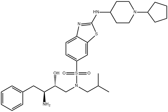 N-((2R,3S)-3-amino-2-hydroxy-4-phenylbutyl)-2-((1-cyclopentylpiperidin-4-yl)amino)-N-isobutylbenzo[d]thiazole-6-sulfonamide Structure