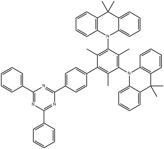 Acridine, 10,10'-[4'-(4,6-diphenyl-1,3,5-triazin-2-yl)-2,4,6-trimethyl[1,1'-biphenyl]-3,5-diyl]bis[9,10-dihydro-9,9-dimethyl- Structure