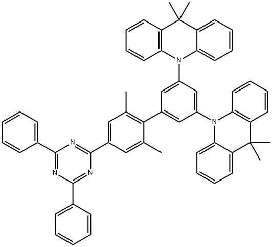 Acridine, 10,10'-[4'-(4,6-diphenyl-1,3,5-triazin-2-yl)-2',6'-dimethyl[1,1'-biphenyl]-3,5-diyl]bis[9,10-dihydro-9,9-dimethyl- Structure