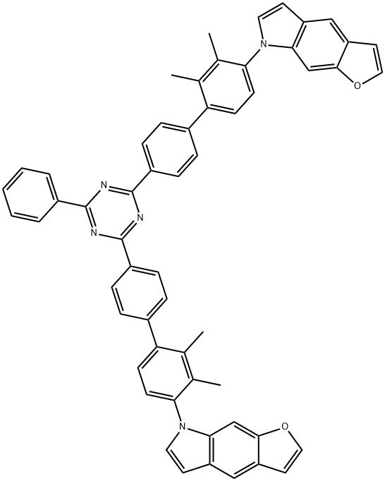 7H-Furo[3,2-f]indole, 7,7'-[(6-phenyl-1,3,5-triazine-2,4-diyl)bis(2,3-dimethyl[1,1'-biphenyl]-4',4-diyl)]bis- Structure