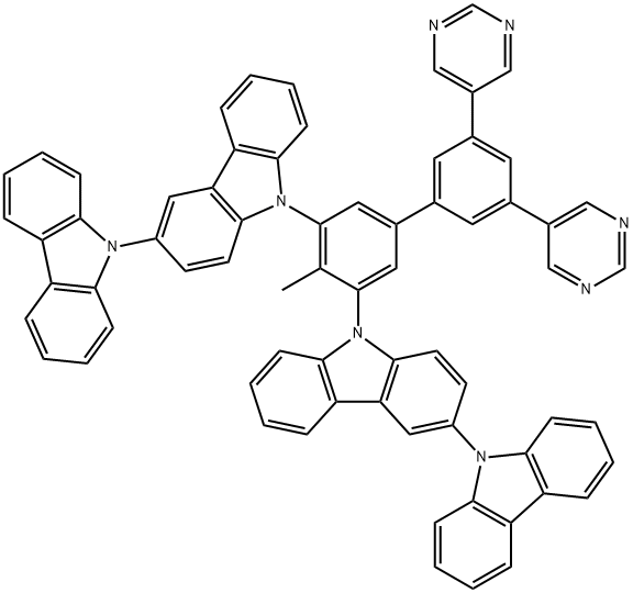 3,9'-Bi-9H-carbazole, 9,9''-(4-methyl-3',5'-di-5-pyrimidinyl[1,1'-biphenyl]-3,5-diyl)bis- Structure