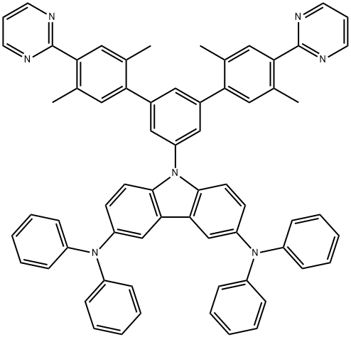 9H-Carbazole-3,6-diamine, N3,N3,N6,N6-tetraphenyl-9-(2,2'',5,5''-tetramethyl-4,4''-di-2-pyrimidinyl[1,1':3',1''-terphenyl]-5'-yl)- Structure