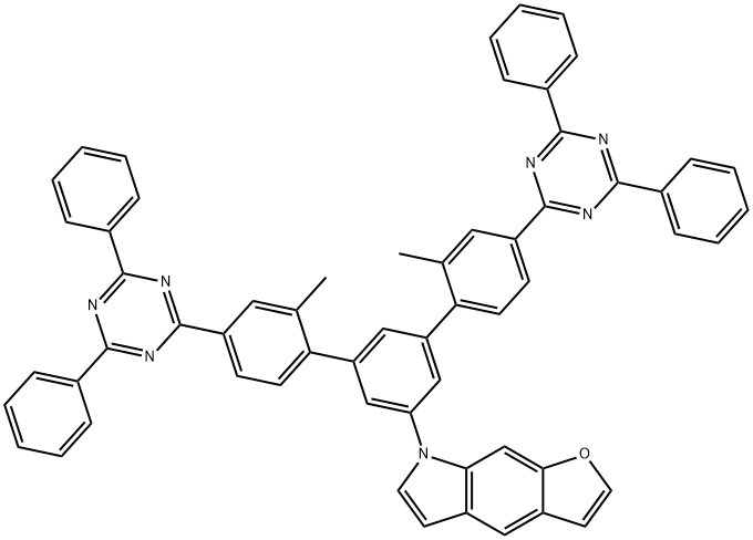 7H-Furo[3,2-f]indole, 7-[4,4''-bis(4,6-diphenyl-1,3,5-triazin-2-yl)-2,2''-dimethyl[1,1':3',1''-terphenyl]-5'-yl]- Structure